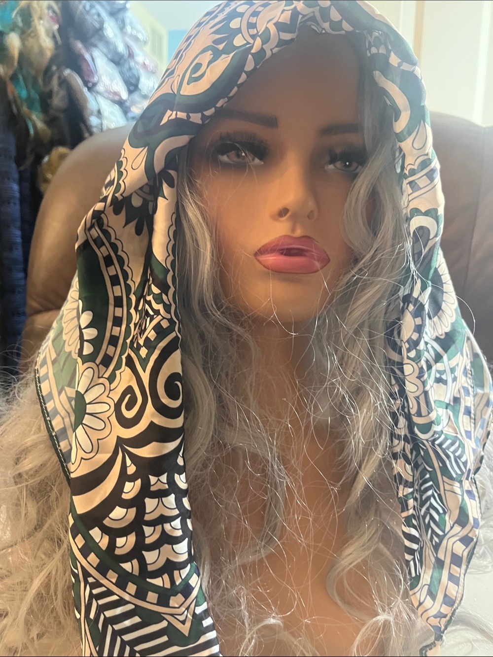 Rachel Zoe Green Paisley Medallion Square Silk Feel Scarf S177